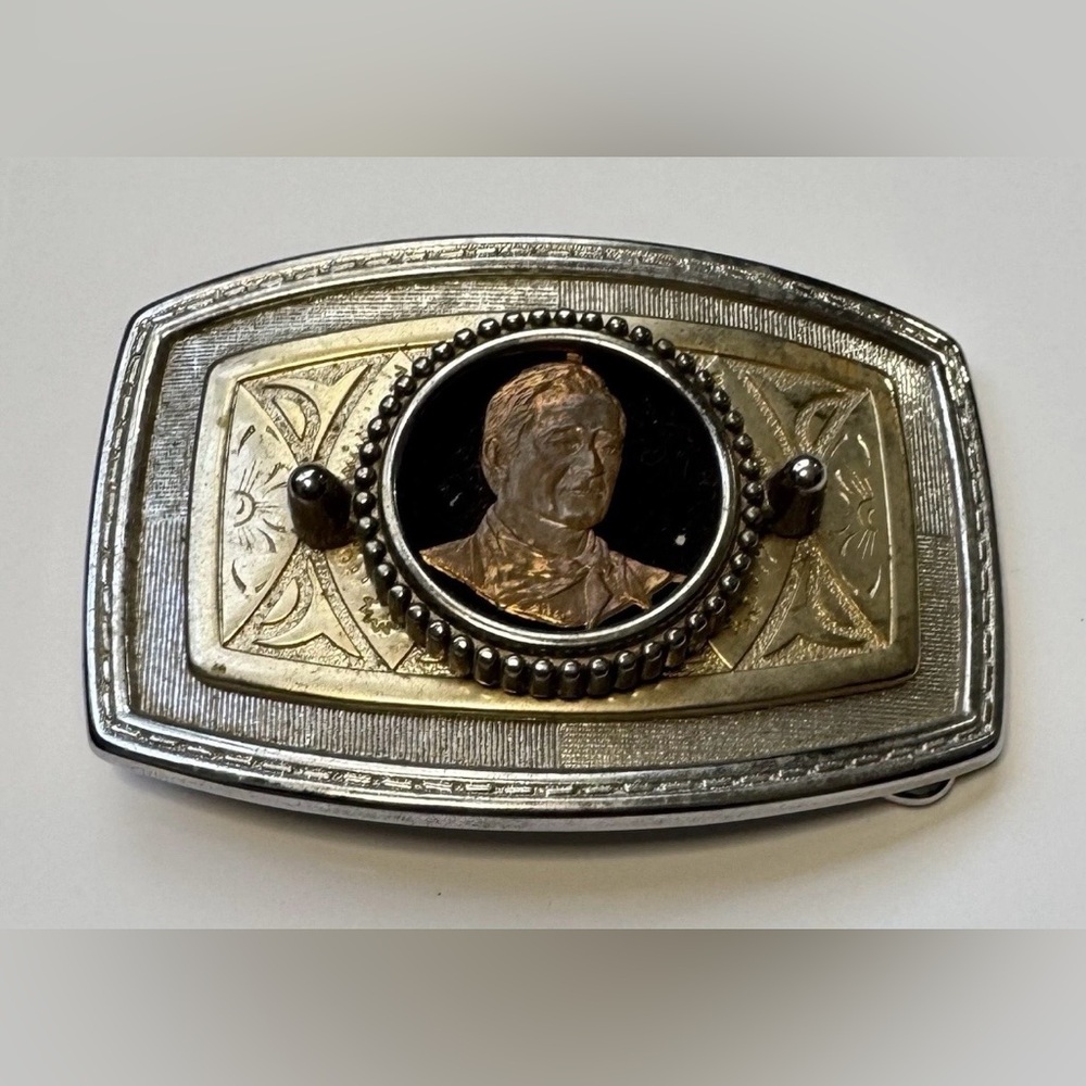 John Wayne Silver & Gold Raised Belt Buckle.